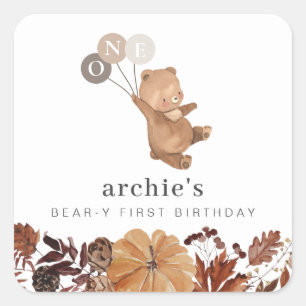 Sticker Carré Teddy Bear Citrouille - 1er Anniversaire