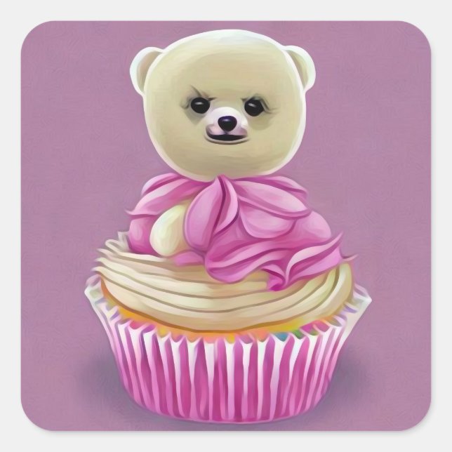 Sticker Carré Teddy Bear Cupcake (Devant)