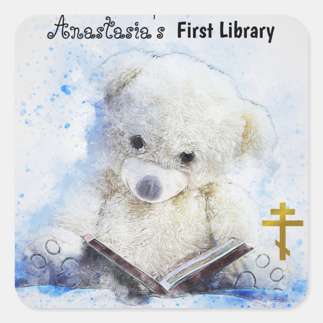 Sticker Carré Teddy Bear Lecture Orthodoxe Christian Boplate (Devant)