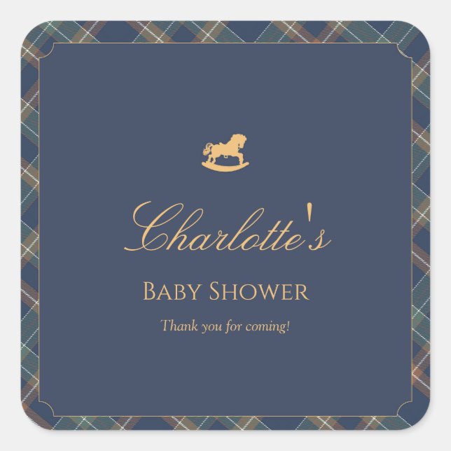 Sticker Carré Teddy Bear Plaid Boy Baby Shower  (Devant)