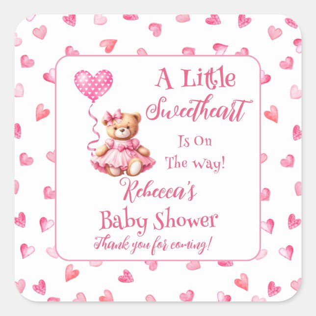 Sticker Carré Teddy Bear Un Petit Baby shower Fille Amoureuse (Devant)