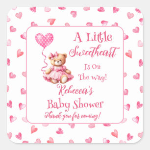 Sticker Carré Teddy Bear Un Petit Baby shower Fille Amoureuse