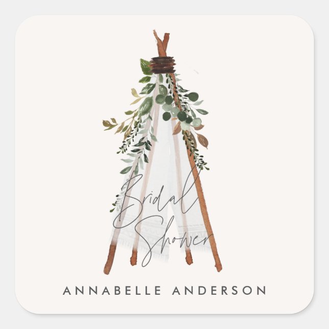 Sticker Carré Teepee feuillage moderne jardin bohème élégant (Devant)