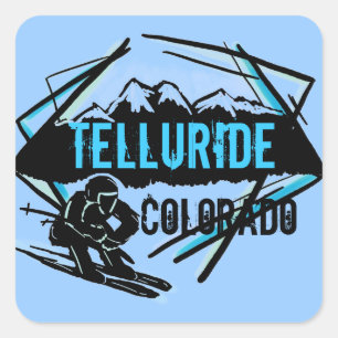 Sticker Carré Telluride Colorado collants bleu montagne de ski