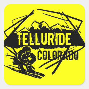 Sticker Carré Telluride Colorado collants de montagne jaune ski