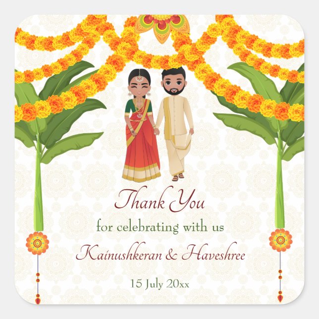 Sticker Carré Telugu Tamil mariage marigolds bananier (Devant)