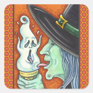 STICKER CARRÉ TÉMOIGNAGE MANGEANT DE LA GLACE CRÈME CONE, HALLOW