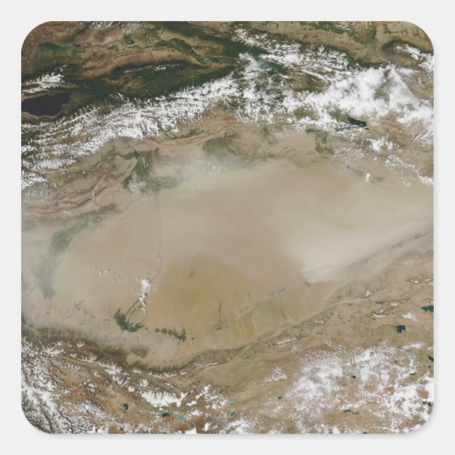 Sticker Carré Tempête de poussière dans le désert de Taklimakan, (Devant)