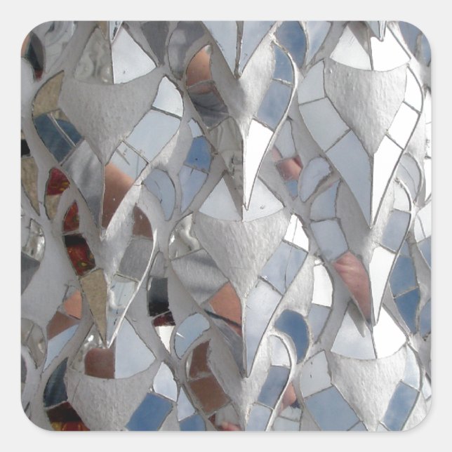 Sticker Carré Temple blanc en tuiles miroir, Chiang Rai (Devant)