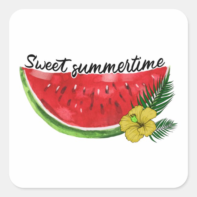 Sticker Carré Temps d'été doux | Watercolor Watermelon (Devant)