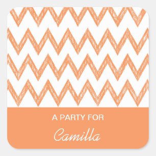 Sticker Carré Tendance Crayon Orange Chevron Zigzags Avec Nom