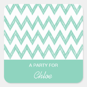 Sticker Carré Tendance Crayon Vert Chevron Zigzags Avec Nom