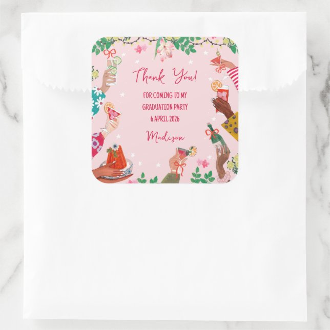 Sticker Carré Tendance Gribouillis Félicitations pour le diplômé (Sac)