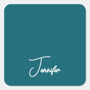 Sticker Carré Tendance sarcelle foncée Moderne Minimaliste Nom é