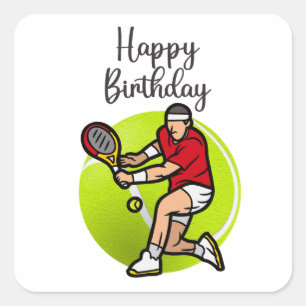 Sticker Carré Tennis avec Joyeux Anniversaire