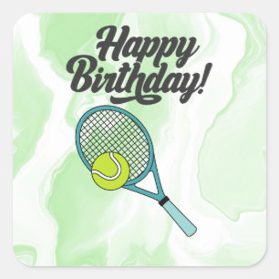 Sticker Carré Tennis avec Joyeux Anniversaire