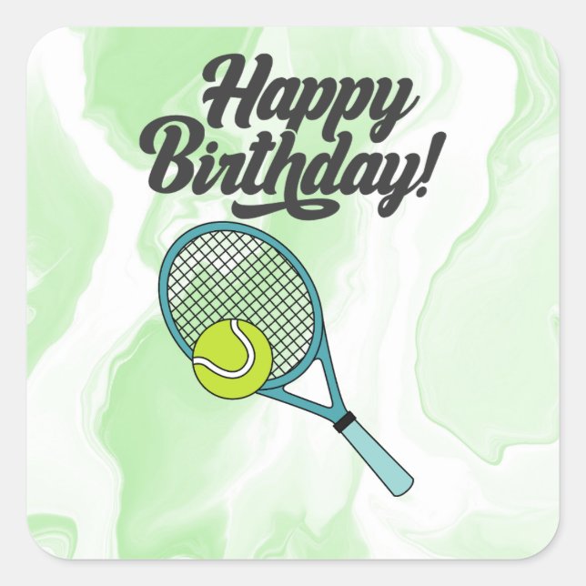 Sticker Carré Tennis avec Joyeux Anniversaire (Devant)