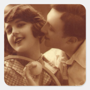 Sticker Carré Tennis de sport vintage, Amour et Romance