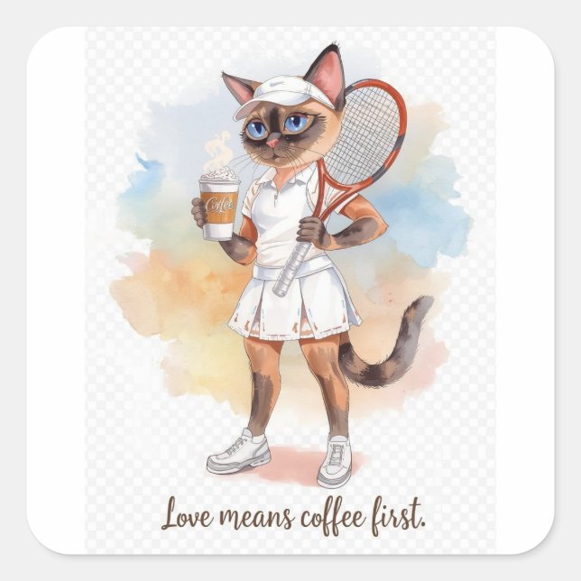 Sticker Carré Tennis Funny Dire pour les Amoureux de les chats (Devant)