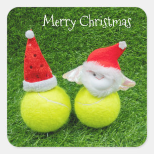 Sticker Carré Tennis Noël avec chapeau de Père Noël au ballon