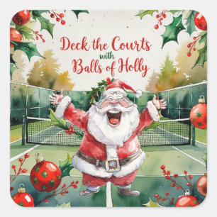 Sticker Carré Tennis Noël thème avec le Père Noël sur le court