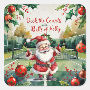 Sticker Carré Tennis Noël thème avec le Père Noël sur le court