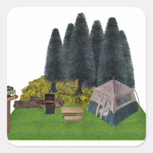 Sticker Carré Tente Camping en Forêt