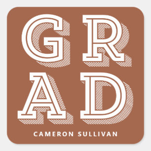 Sticker Carré Teracotta Retro Typographie GRAD Graduation