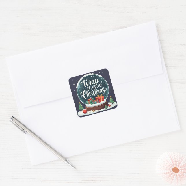 Sticker Carré Terminer C’est Noël Snow Globe Design (Enveloppe)