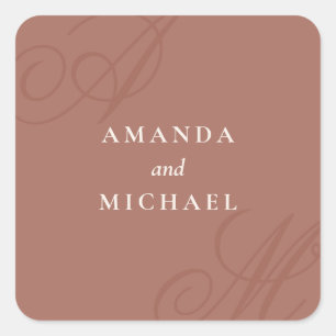 Sticker Carré Terracotta Moderne Edge Élégant Mariage Monogramme