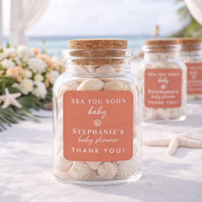 Sticker Carré Terracotta Sea You Soon Thank You Baby Shower (Créateur téléchargé)