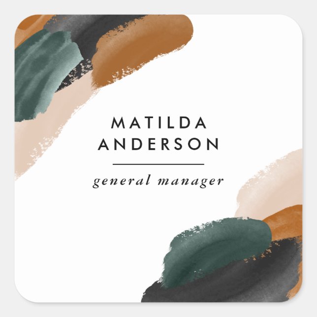 Sticker Carré Terracotta, vert abstrait peint minimaliste modern (Devant)