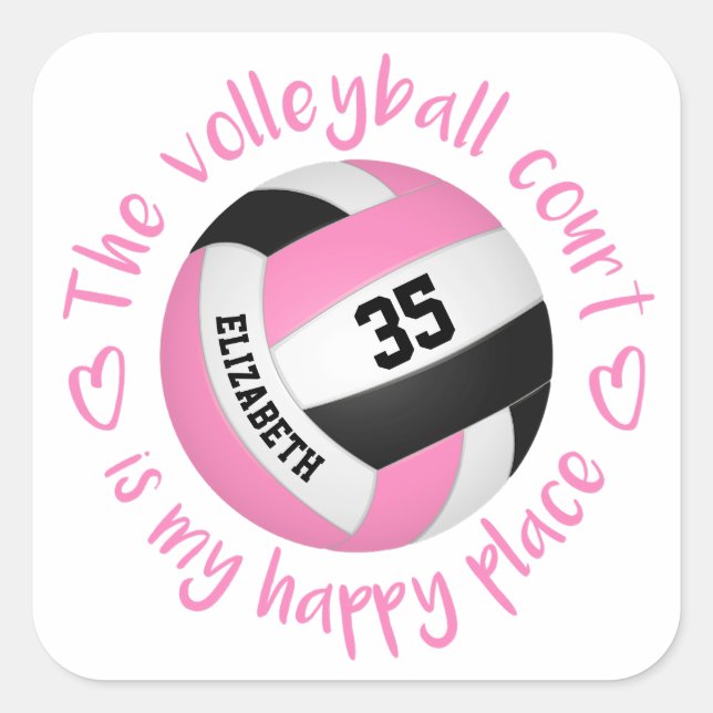 Sticker Carré terrain de volley-ball rose mon endroit heureux (Devant)