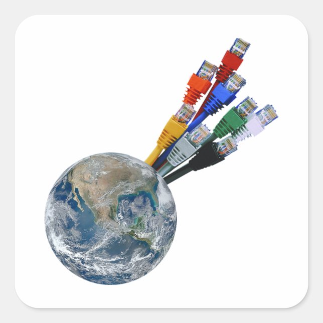 Sticker Carré Terre connectée au réseau Ethernet (Devant)
