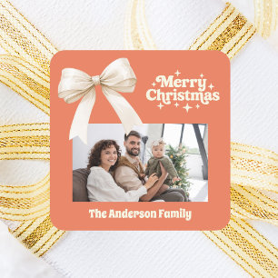 Sticker Carré Terre cuite brûlée photo crème arc rétro Noël