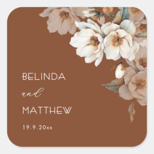Sticker Carré Terre cuite florale ivoire artistique   Mariage