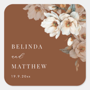 Sticker Carré Terre cuite florale ivoire artistique Mariage