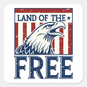 Sticker Carré Terre des Libres - Vintage USA Eagle Graphic
