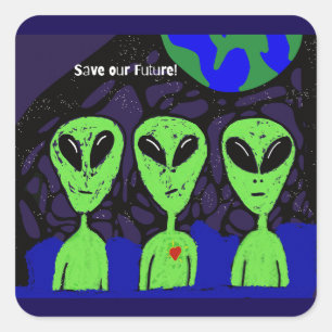 Sticker Carré Terre spatiale Alien UFO Martian