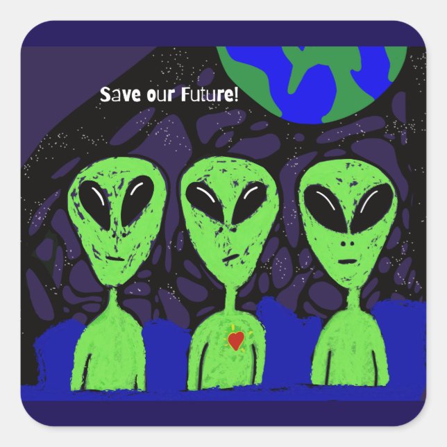 Sticker Carré Terre spatiale Alien UFO Martian (Devant)