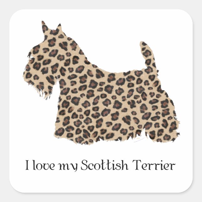 Sticker Carré Terrier Écossais Impression Guépard (Devant)