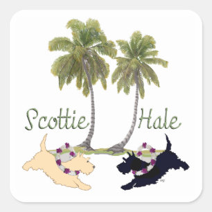 Sticker Carré Terrier Écossais Modèle Hawaïen
