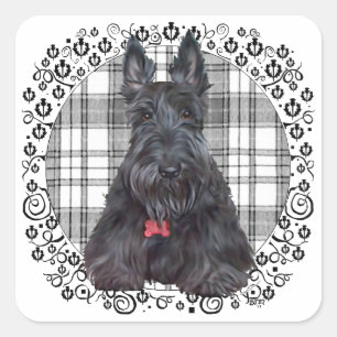 Sticker Carré Terrier Écossais sur Tartan