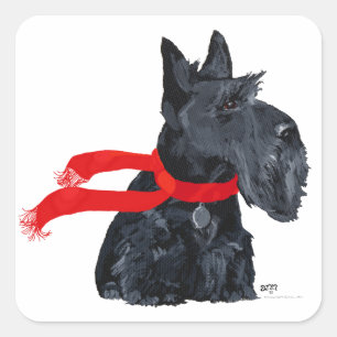 Sticker Carré Terrier Écossais Vacances d'Hiver