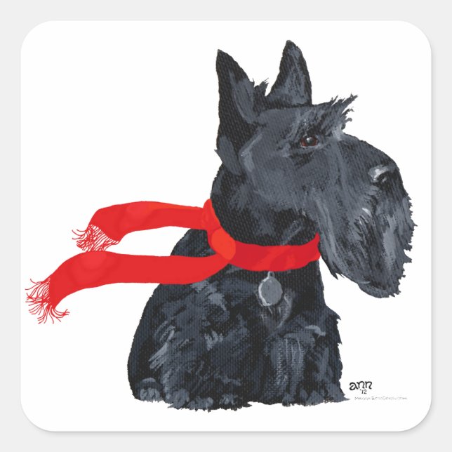 Sticker Carré Terrier Écossais Vacances d'Hiver (Devant)