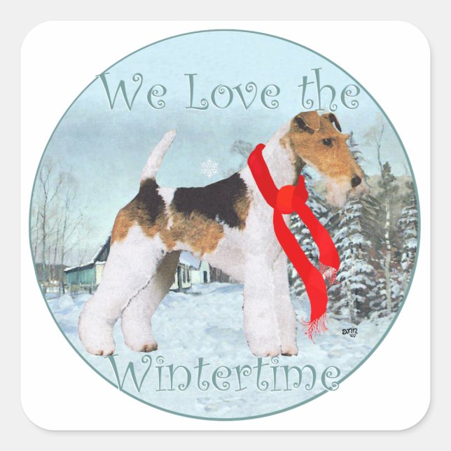 Sticker Carré Terrier Fox à poil dur de Noël (Devant)