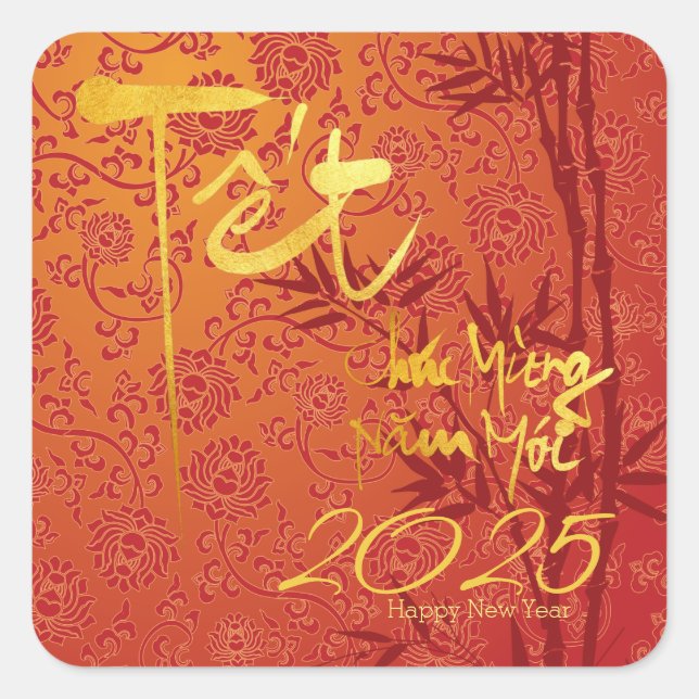 Sticker Carré Têt vietnamien or personnalisé Année décorée SqS (Devant)