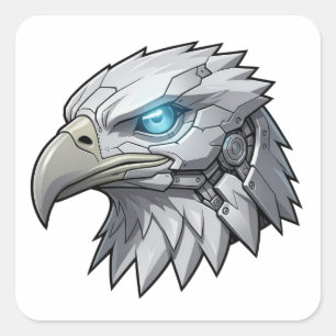 Sticker Carré Tête d'aigle robotique futuriste aigle chauve cybe