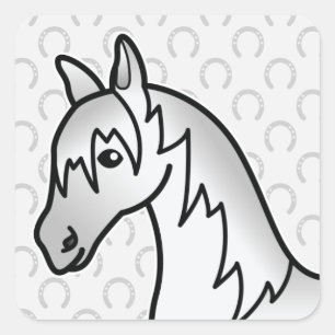 Sticker Carré Tête de cheval de dessin animé gris