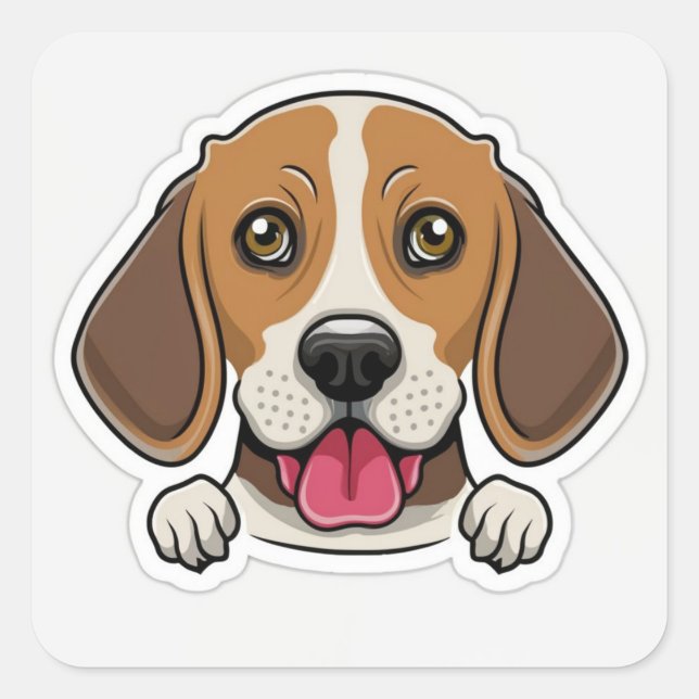 Sticker Carré Tête de chien beagle mignonne (Devant)